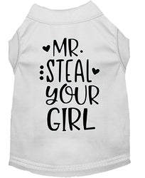 Mr. Steal your Girl Screen Print Dog Shirt White Med (12)