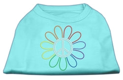 Rhinestone Rainbow Flower Peace Sign Shirts Aqua XL (16)
