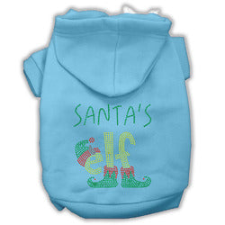 Santa's Elf Rhinestone Dog Hoodie Baby Blue XS (8)
