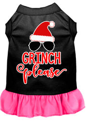 Grinch Please Screen Print Dog Dress Black with Bright Pink XS (8)
