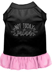 Not Today Satan Screen Print Dog Dress Black with Light Pink Med (12)