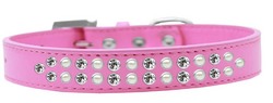 Two Row Pearl and Clear Crystal Size 20 Bright Pink Dog Collar