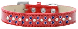 Sprinkles Ice Cream Dog Collar Pearl and Blue Crystals Size 18 Red