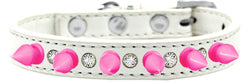 Crystal and Bright Pink Spikes Dog Collar White Size 10