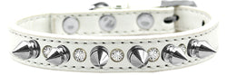 Crystal and Silver Spikes Dog Collar White Size 16