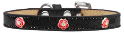 Red Rose Widget Dog Collar Black Ice Cream Size 12