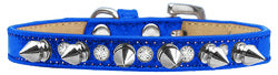 Crystal and Silver Spikes Dog Collar Blue Ice Cream Size 16