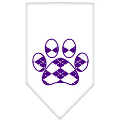 Argyle Paw Purple Screen Print Bandana White Small