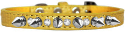 Silver Spike and Clear Jewel Croc Dog Collar Yellow Size 14