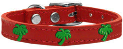 Green Palm Tree Widget Genuine Leather Dog Collar Red 20