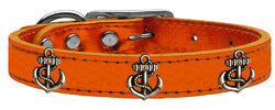 Bronze Anchor Widget Genuine Metallic Leather Dog Collar Orange 10