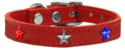 Red, White and Blue Star Widget Genuine Leather Dog Collar Red 24