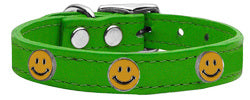 Happy Face Widget Genuine Leather Dog Collar Emerald Green 24