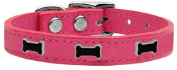 Black Bone Widget Genuine Leather Dog Collar Pink 20