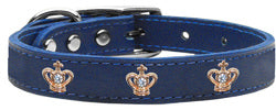 Gold Crown Widget Genuine Leather Dog Collar Blue 18