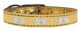 White Bow Widget Genuine Metallic Leather Dog Collar Gold 10