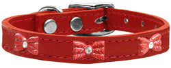 Red Glitter Bow Widget Genuine Leather Dog Collar Red 16