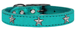 Silver Star Widget Genuine Metallic Leather Dog Collar Turquoise 10
