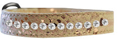 One Row Clear Jeweled Dragon Skin Genuine Leather Dog Collar Golden size 10