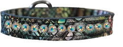 One Row AB Crystal Jeweled Dragon Skin Genuine Leather Dog Collar Magic size 10