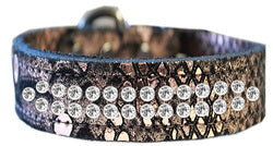 Two Row Clear Crystal Jeweled Dragon Skin Genuine Leather Dog Collar Copper size 18