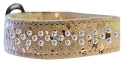 Sprinkle Clear Crystal Jeweled Dragon Skin Genuine Leather Dog Collar Golden size 20
