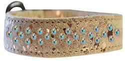 Sprinkle AB Crystal Jeweled Dragon Skin Genuine Leather Dog Collar Golden size 18