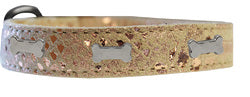 Silver Bone Widget Dragon Skin Genuine Leather Dog Collar Golden size 26