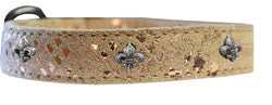 Silver Fleur De Lis Widget Dragon Skin Genuine Leather Dog Collar Golden size 14