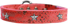 Silver Star Widget Dragon Skin Genuine Leather Dog Collar Red size 16
