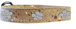 Silver Flower Widget Dragon Skin Genuine Leather Dog Collar Golden size 10